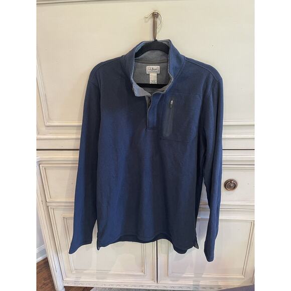 L.L.Bean Men's Fleece Layering Button Mock Pullover Sweater Shirt Blue Medium - Picture 1 of 4